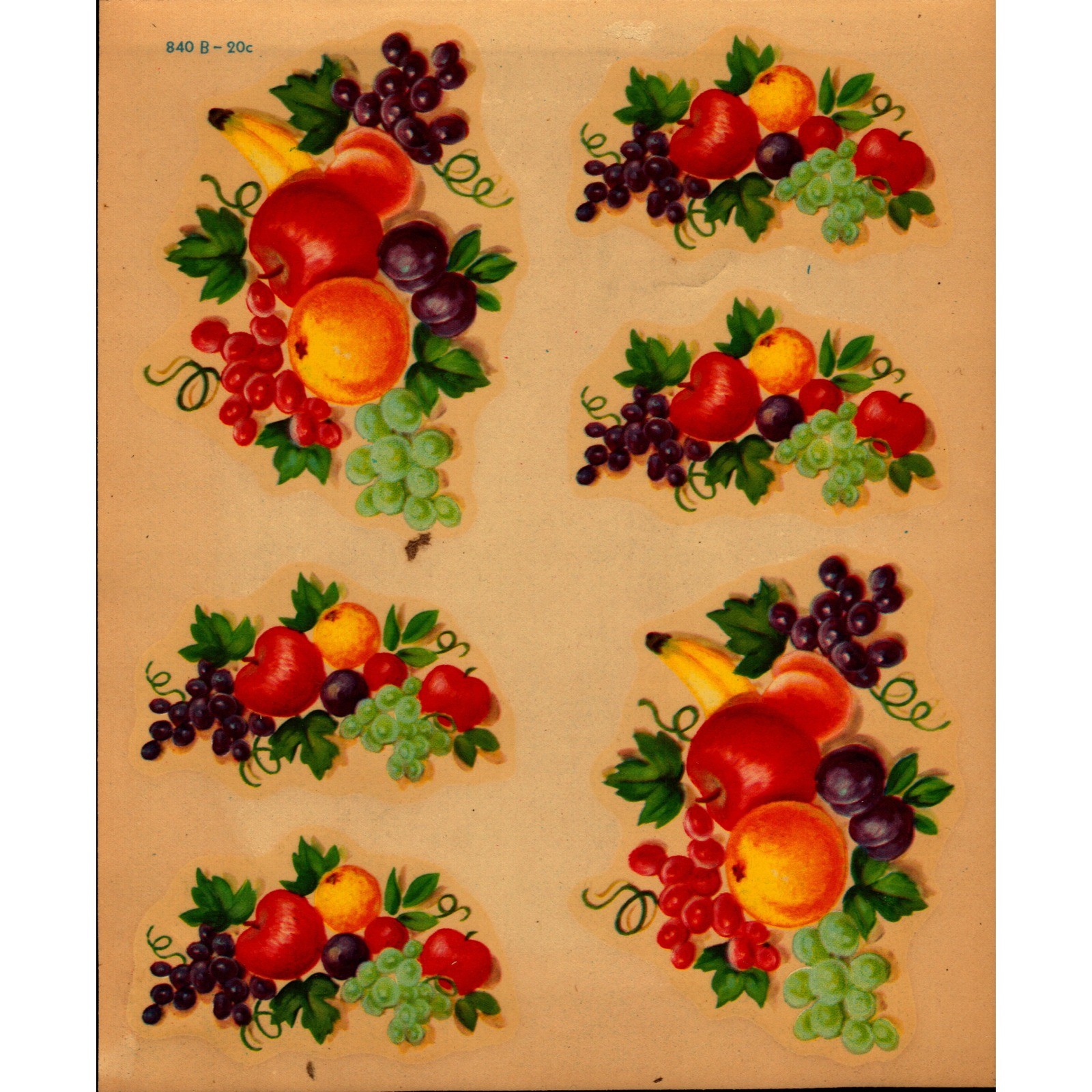 TWO Vintage MEYERCORD Decals #840B Fruit Apples Bananas Grapes Kitchen