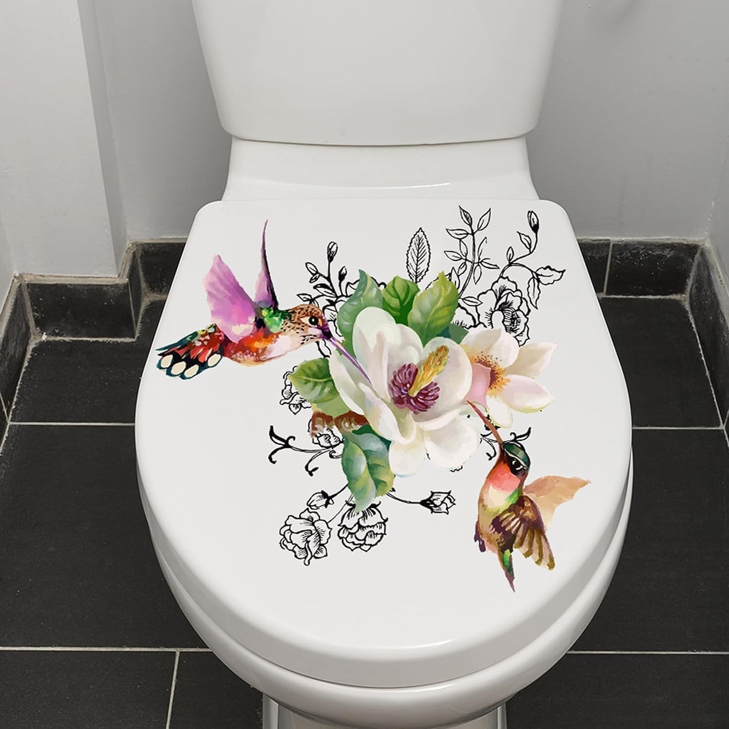 Birds Flowers Butterfly Toilet Seat Lid Stickers Self-Adhesive Bathroom Wall Sti