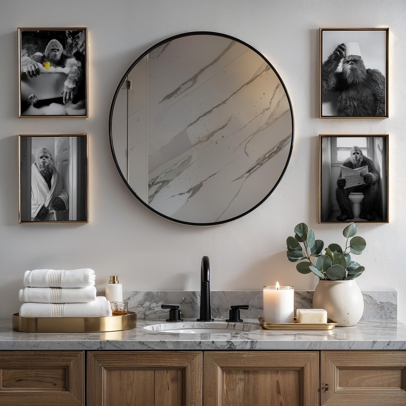 DEQSX Funny Bigfoot Bathroom Decor Wall Art Prints Set of 4, Farmhouse Animal…