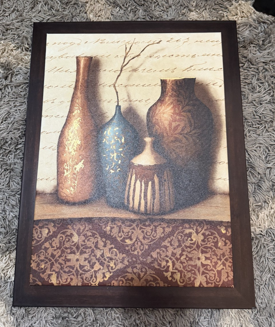 Wall Art Set of 2 Framed Canvas Still Life Vase Decor Neutral Brown Blue