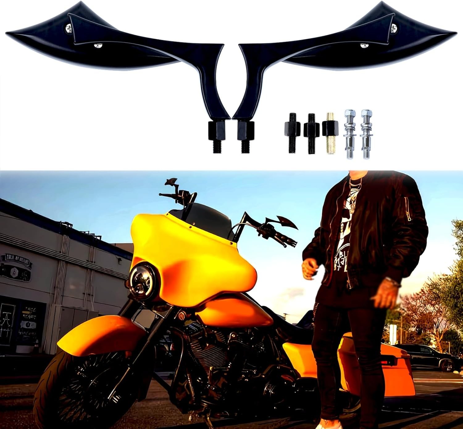 8Mm 10Mm Black Motorcycle Rearview Side Mirrors Blade Compatible with Harley Spo