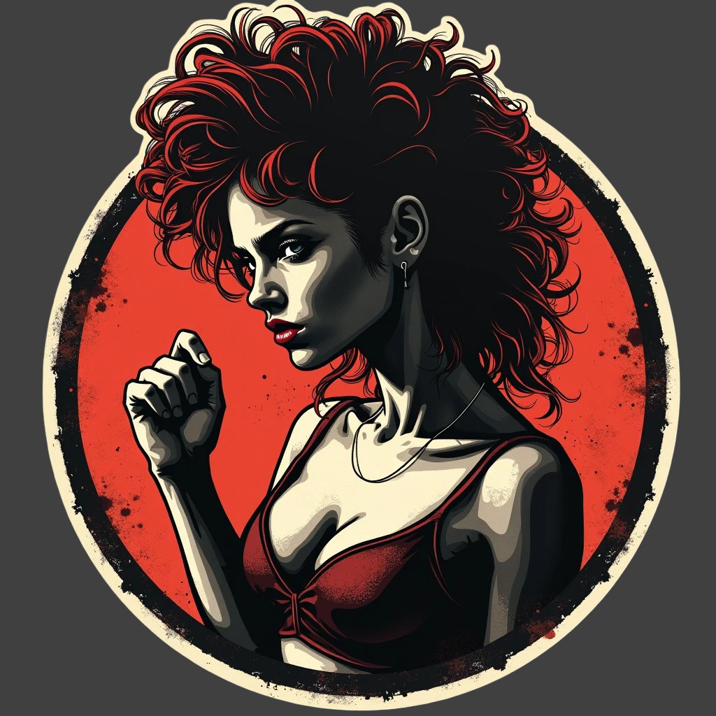 Pinup Girl Sticker Vinyl Decal Fierce Red Hair Power Pose Retro Attitude