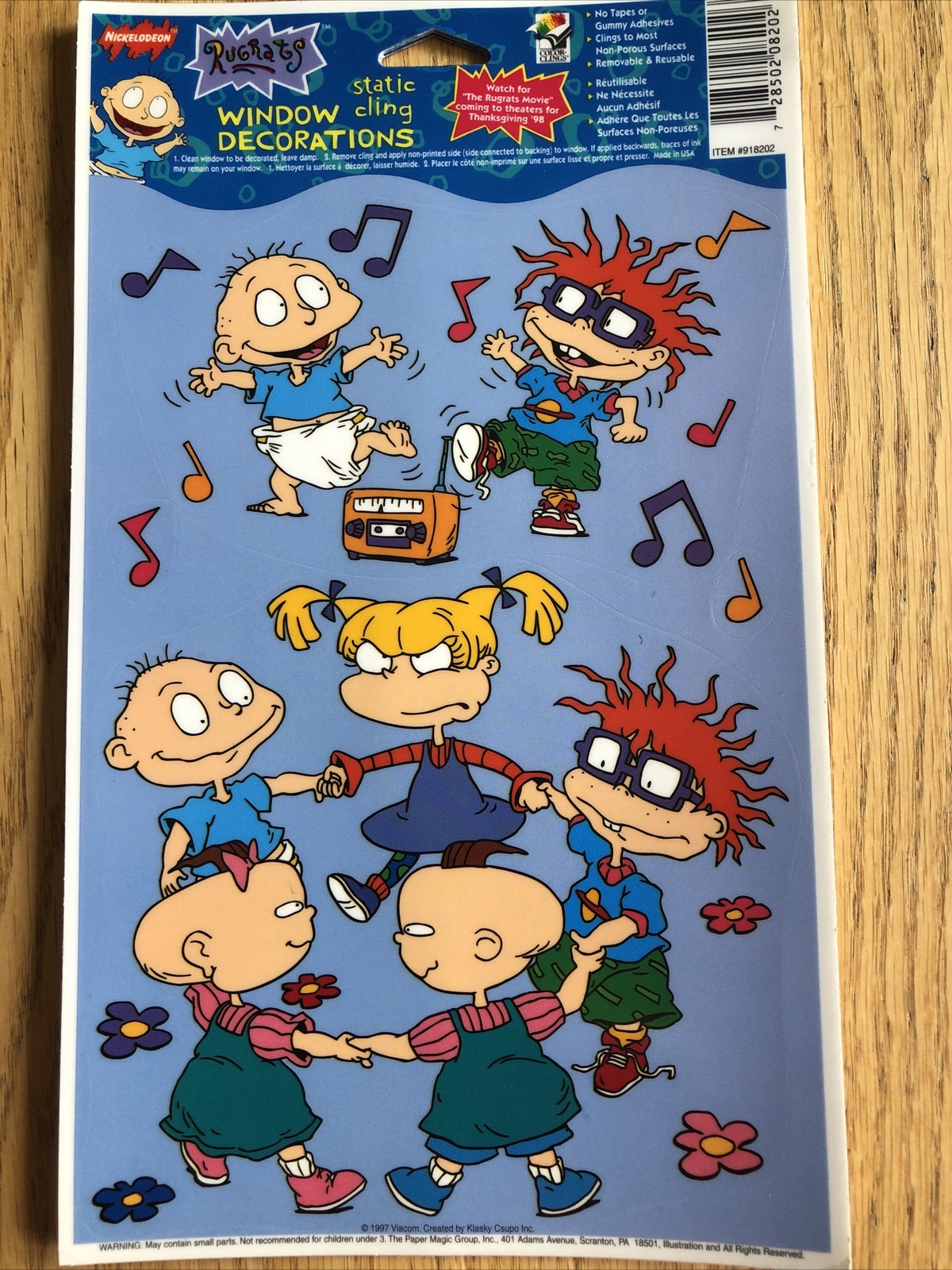 Rugrats Static Cling Window Decorations Nickelodeon Music, Kids, Dancing 1997