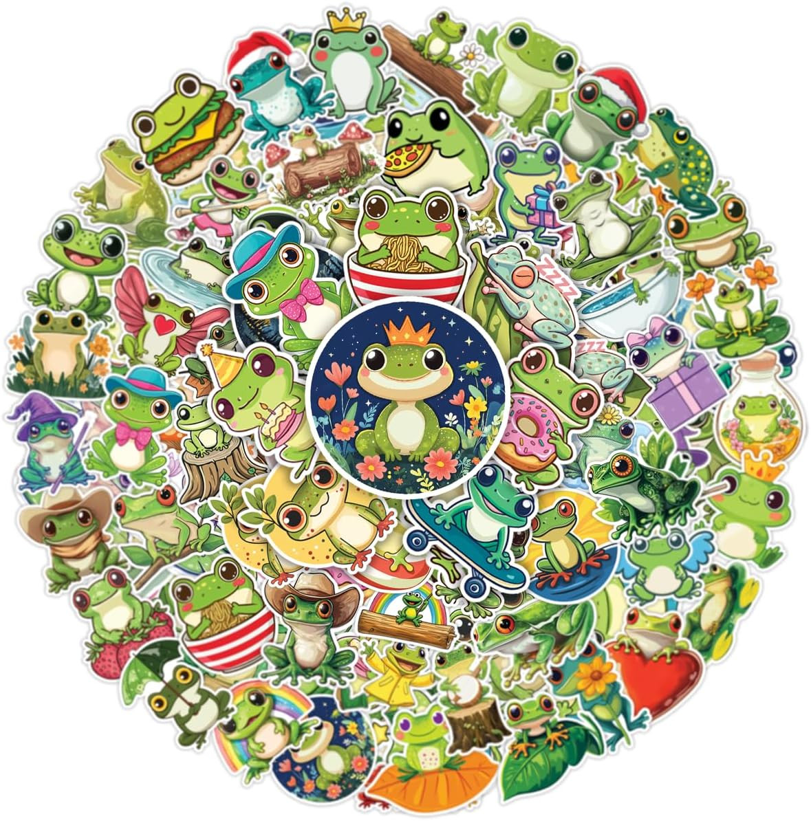 100Pcs Cute Frog Stickers Waterproof Decals for Water Bottles Laptop Luggage Com