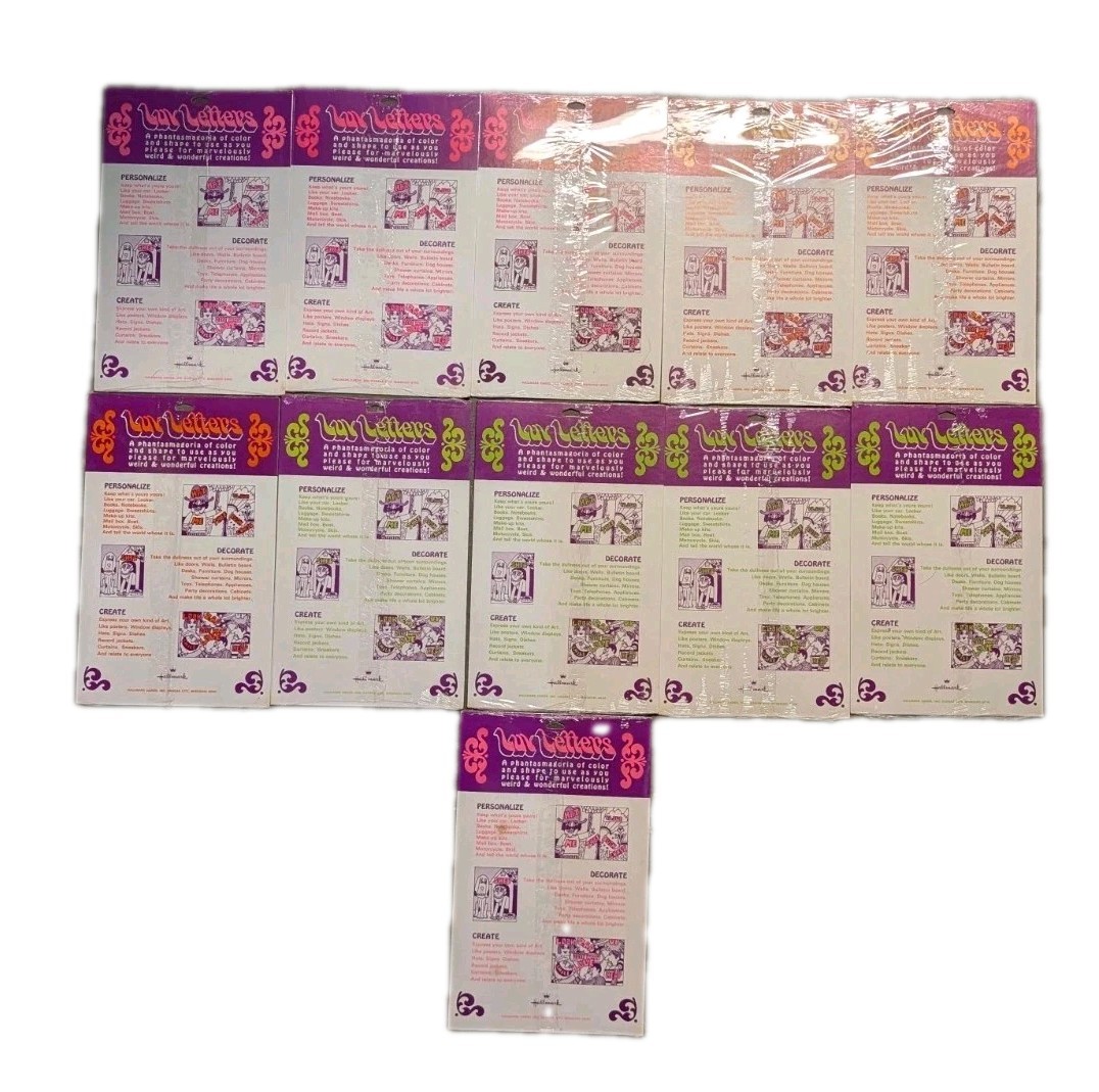 Lot Of 11 1970s Luv Letters Vintage Hallmark Psychedelic Sticker New & Sealed