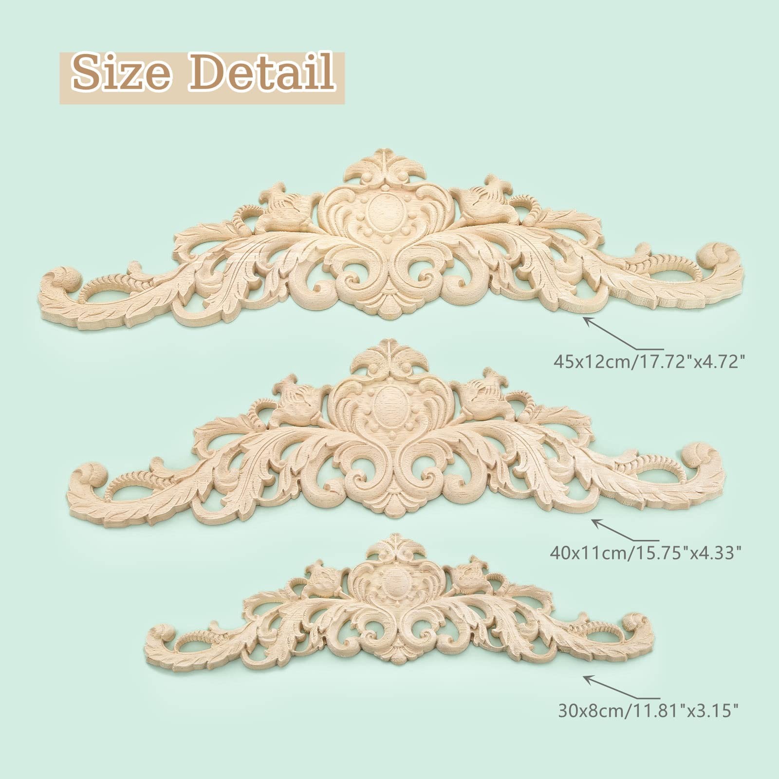 MUXSAM Long Wood Carved Appliques Onlays, 1-Pack 15.75 x 4.33 inches, 1-pack