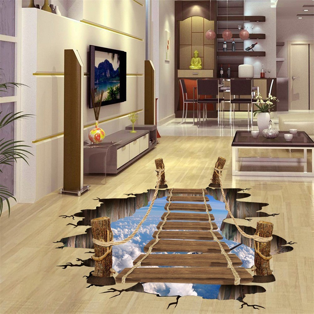 3D Floor/Wall Stickers Removable Bridge Mural Decals Vinyl Art Home Room Decor
