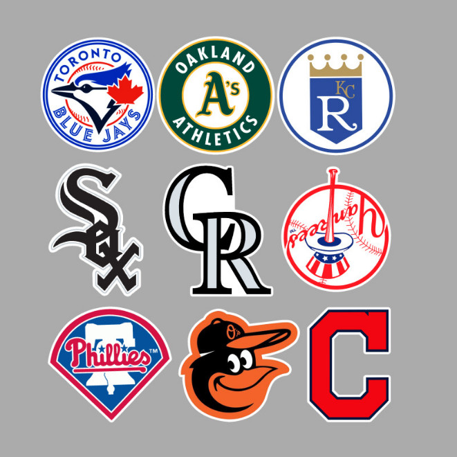 30 Pcs Stickers MLB All 30 Teams LOGO Baseball Luggage Laptop Skateboard Car