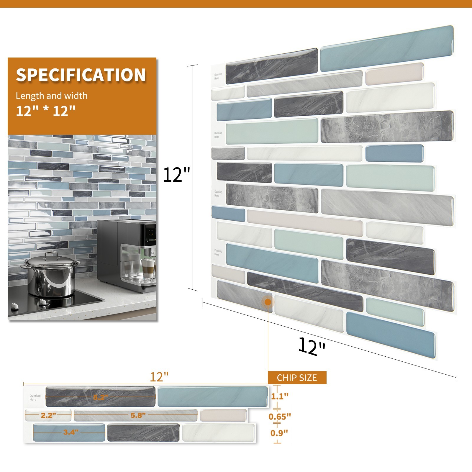 Art3d 10 Sheets Self-Adhesive Kitchen Backsplash, Decorative Tiles