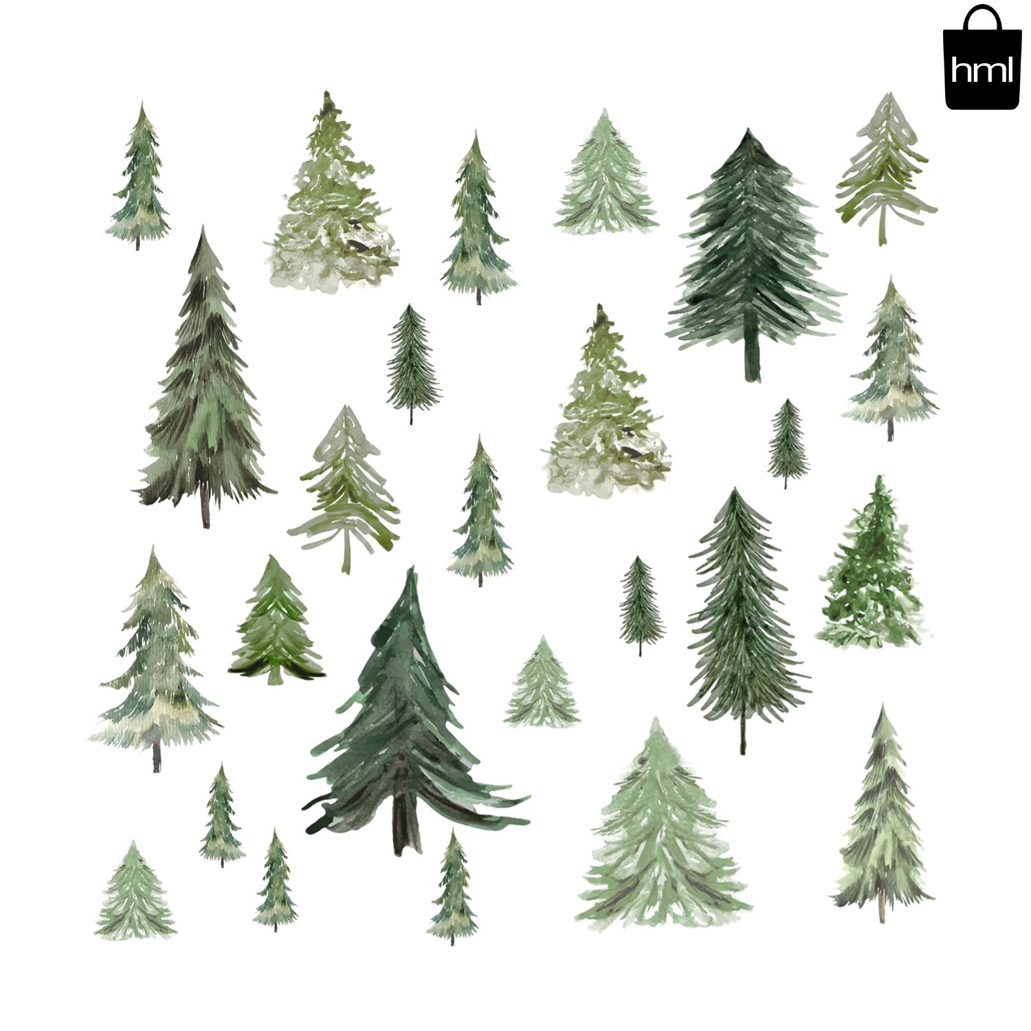 Charming Watercolor Green Tree Wall Decals – Ideal for Bedrooms & Living Rooms