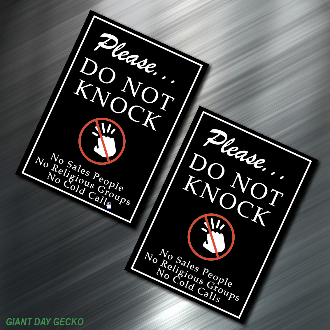 (2) TWO Please Don't knock No sales Home Business Tienda Decal Sticker Car New