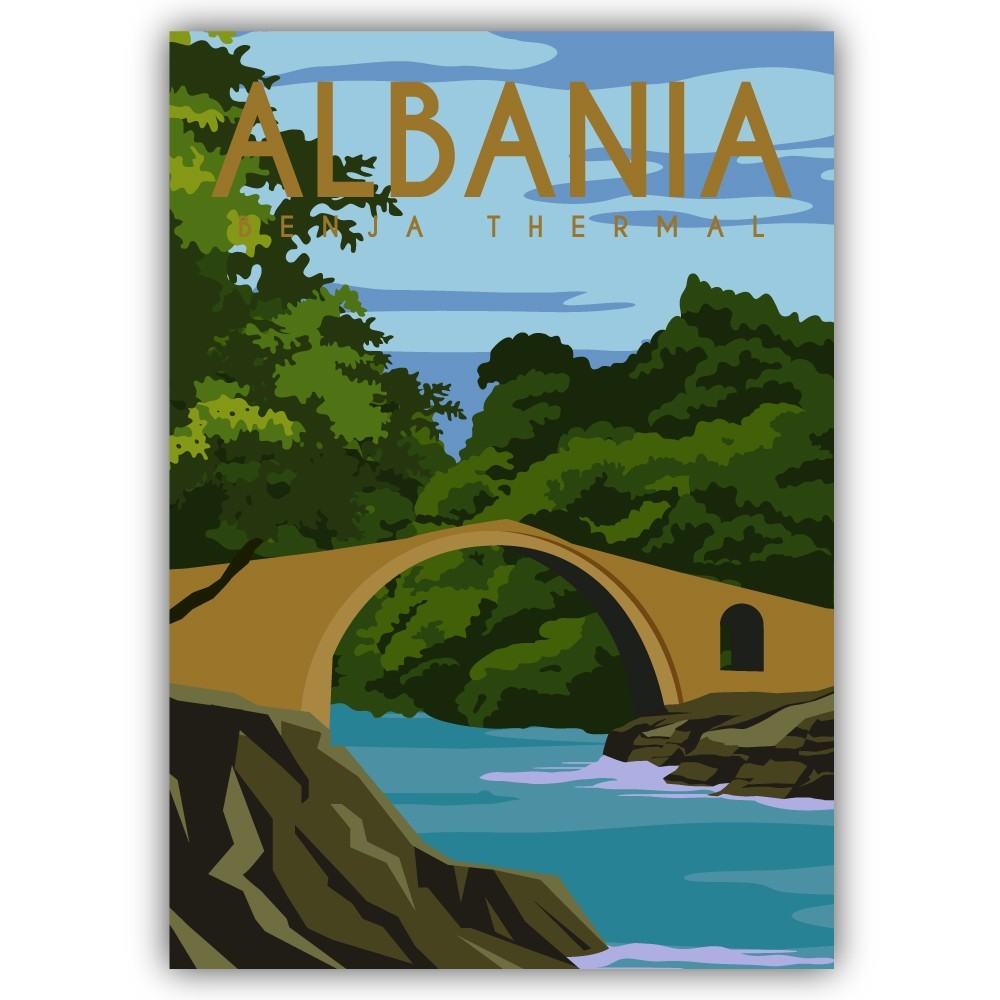 Benja Thermal Albania Travel Vintage Poster Art Cut To Shape Vinyl Sticker
