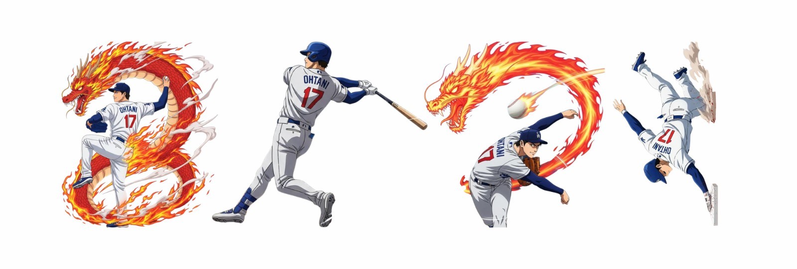 ML-10-68D LA Dodgers Ohtani Anime Flaming Dragon Action CUSTOM UV DTF sticker