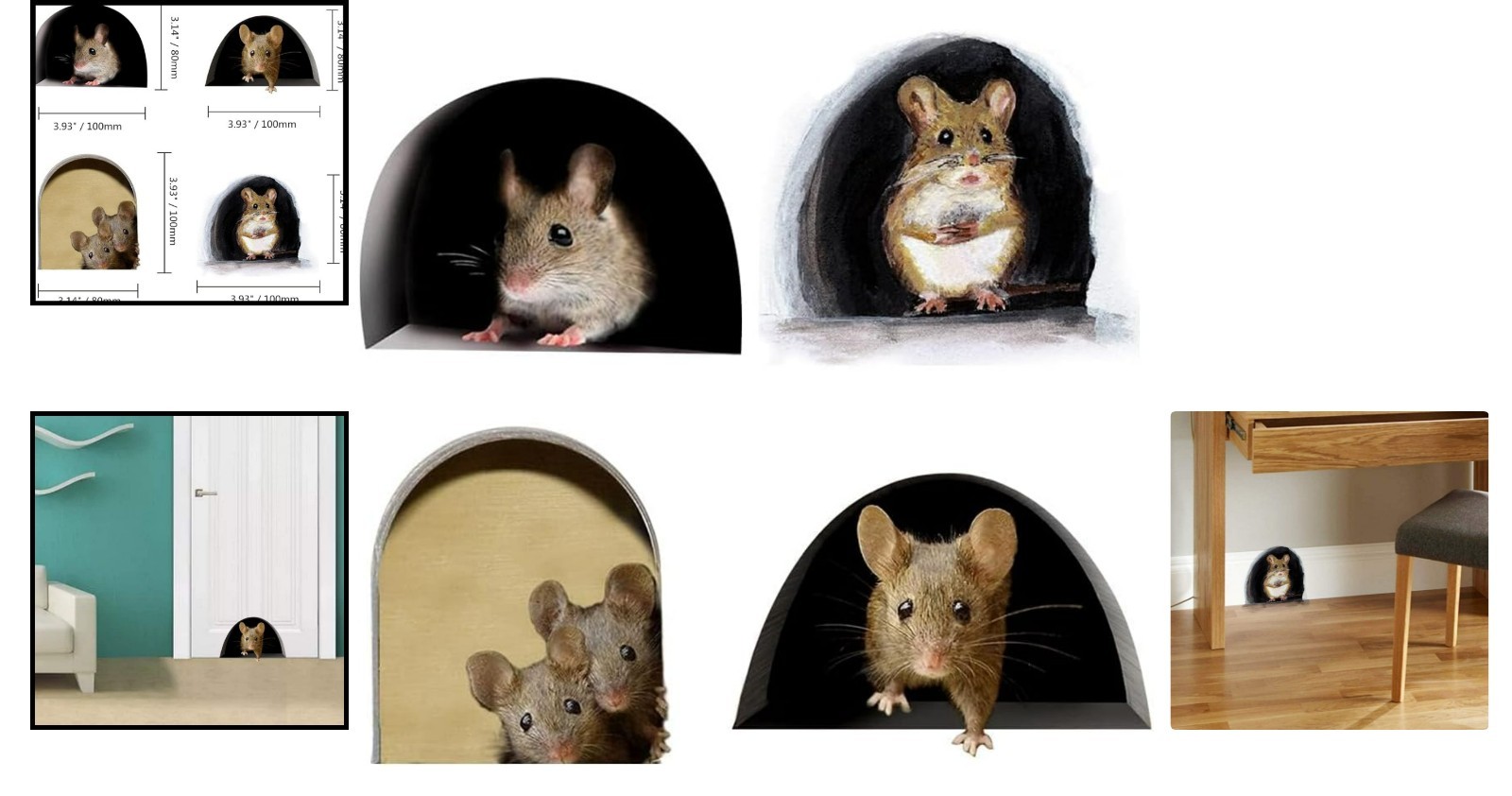Charming 3D Mouse Wall Art Set – 4 Fun Vinyl Stickers for Playful Spaces
