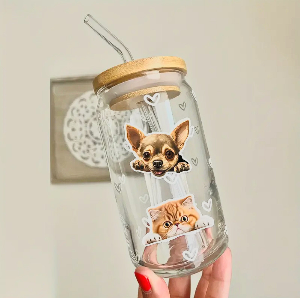 50pcs/pack Peeking Cats And Dogs Stickers, Decoration For Water Bottle, Laptop