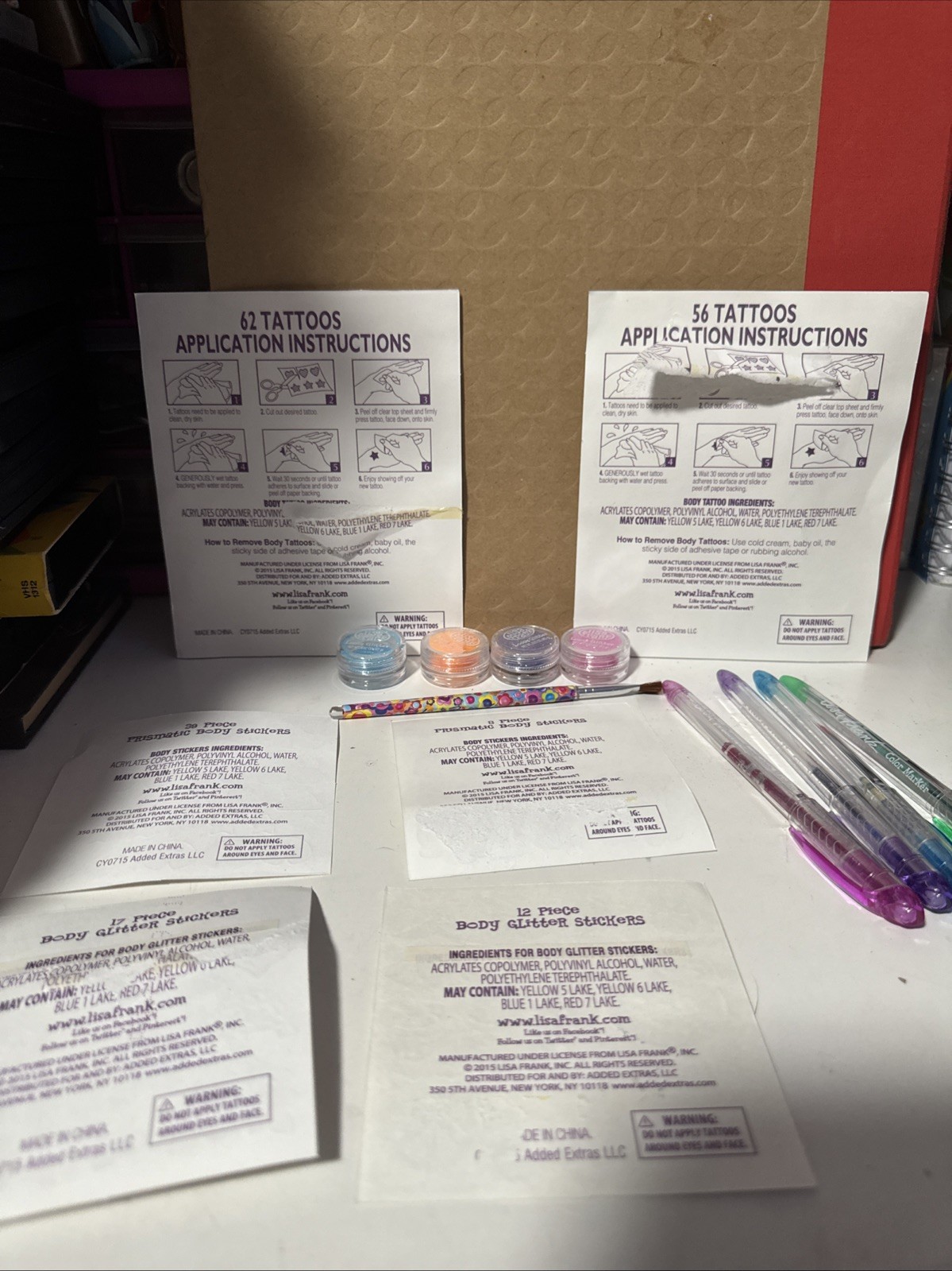 lisa frank temporary tattoos Sheets lot y2k glitter And Lisa Frank Glitter Pens