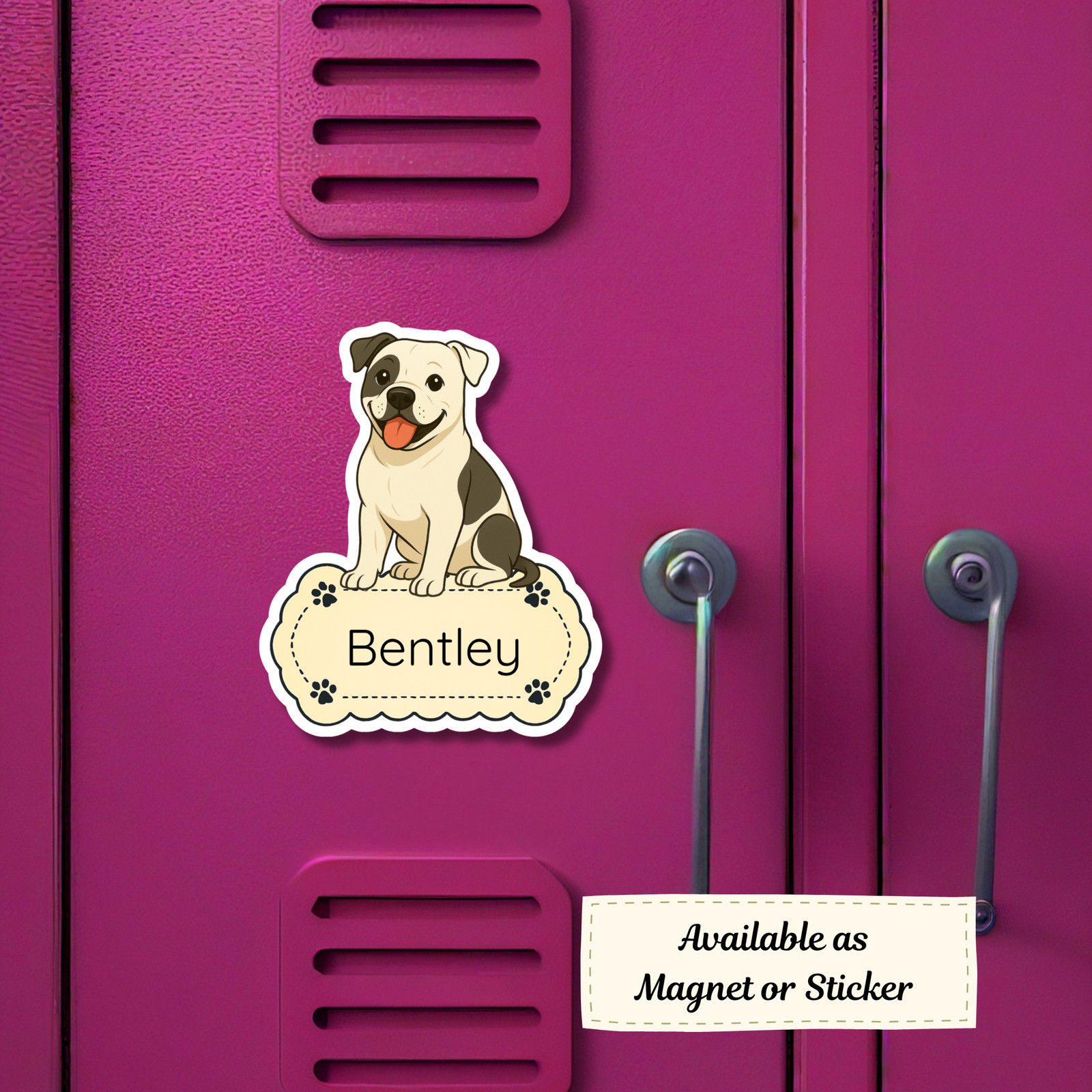 Personalized American Bulldog Dog Sticker Magnet Bookmark – White and Black Patc