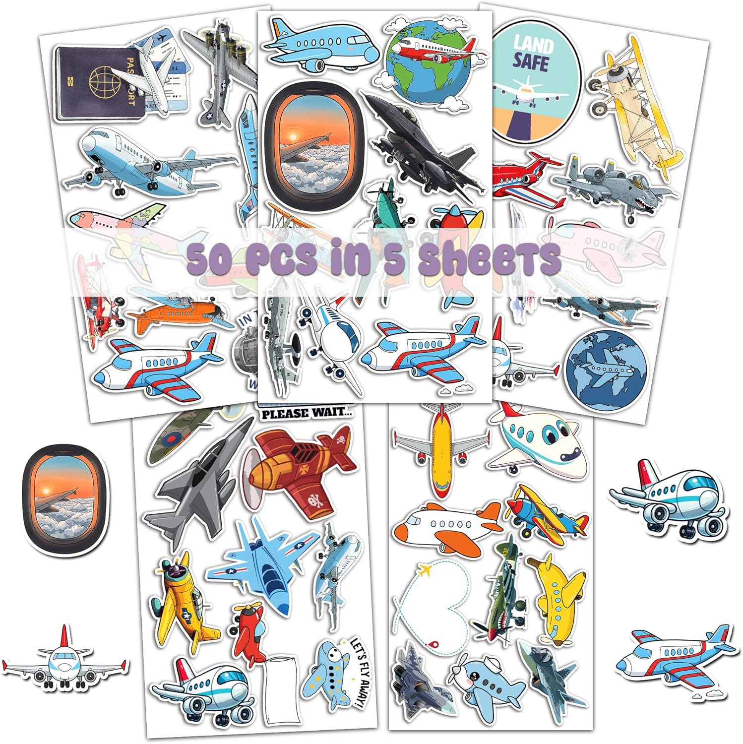 50 Pcs Airplane Vinyl Sticker Waterproof PVC Plane Decals Aircraft Stickers for