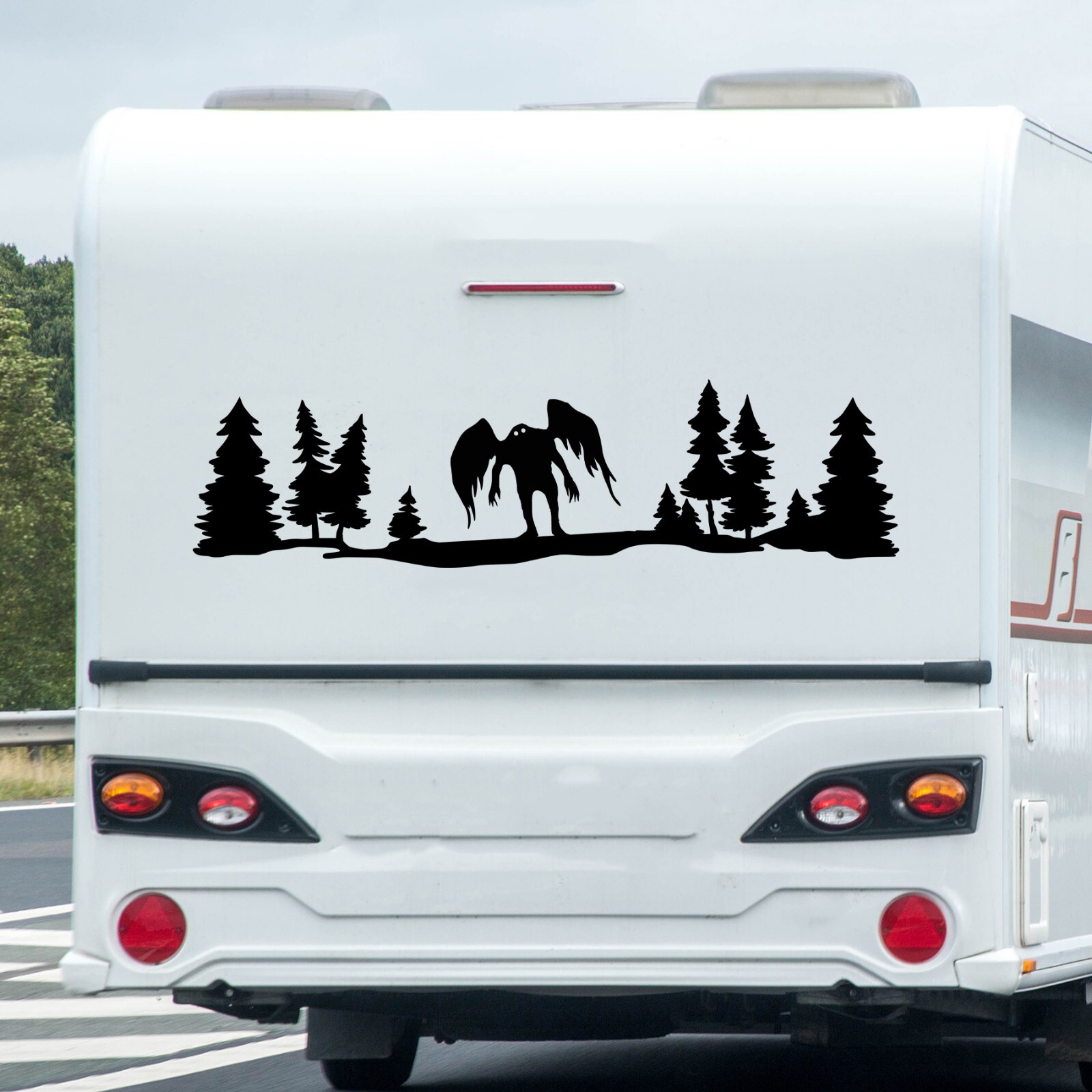 Mothman in Trees Scene Vinyl Decal V2 | WV Cryptid RV Camping | Die Cut Sticker
