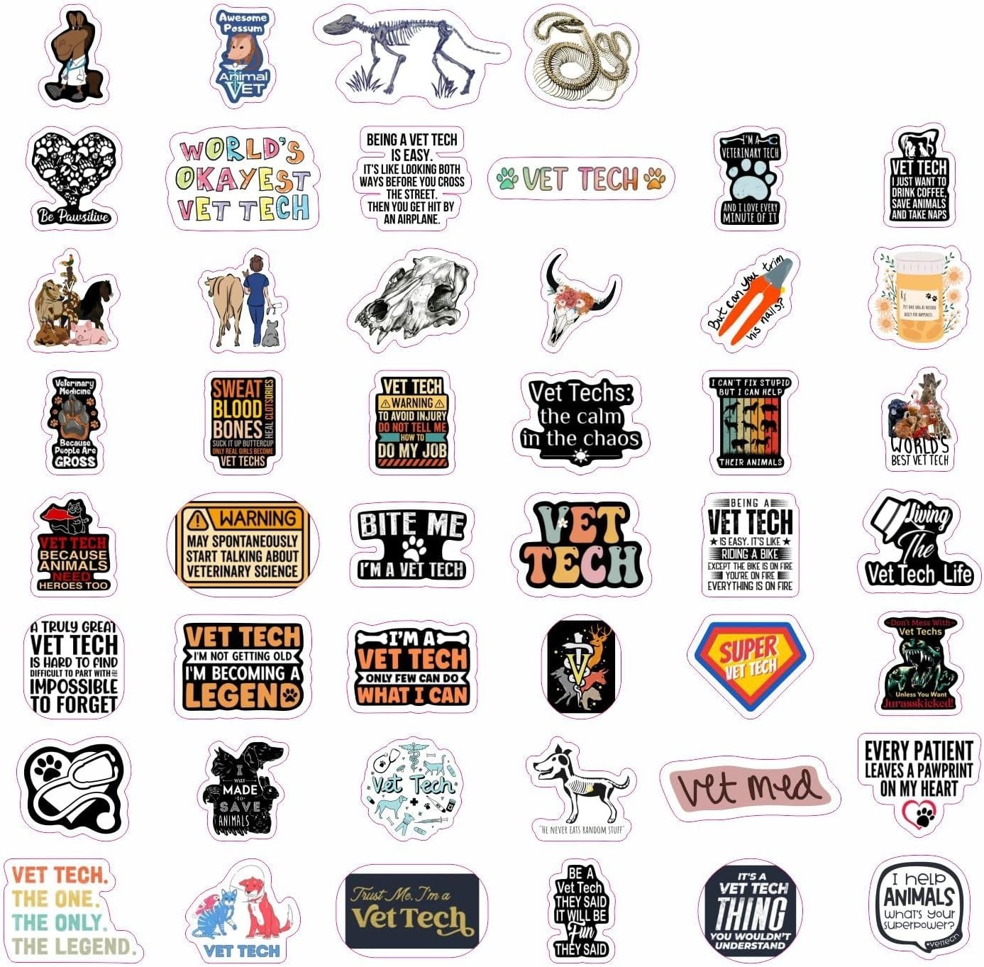 Veterinary Technician Gifts 100pcs Funny Vinyl Stickers Waterproof Laptop