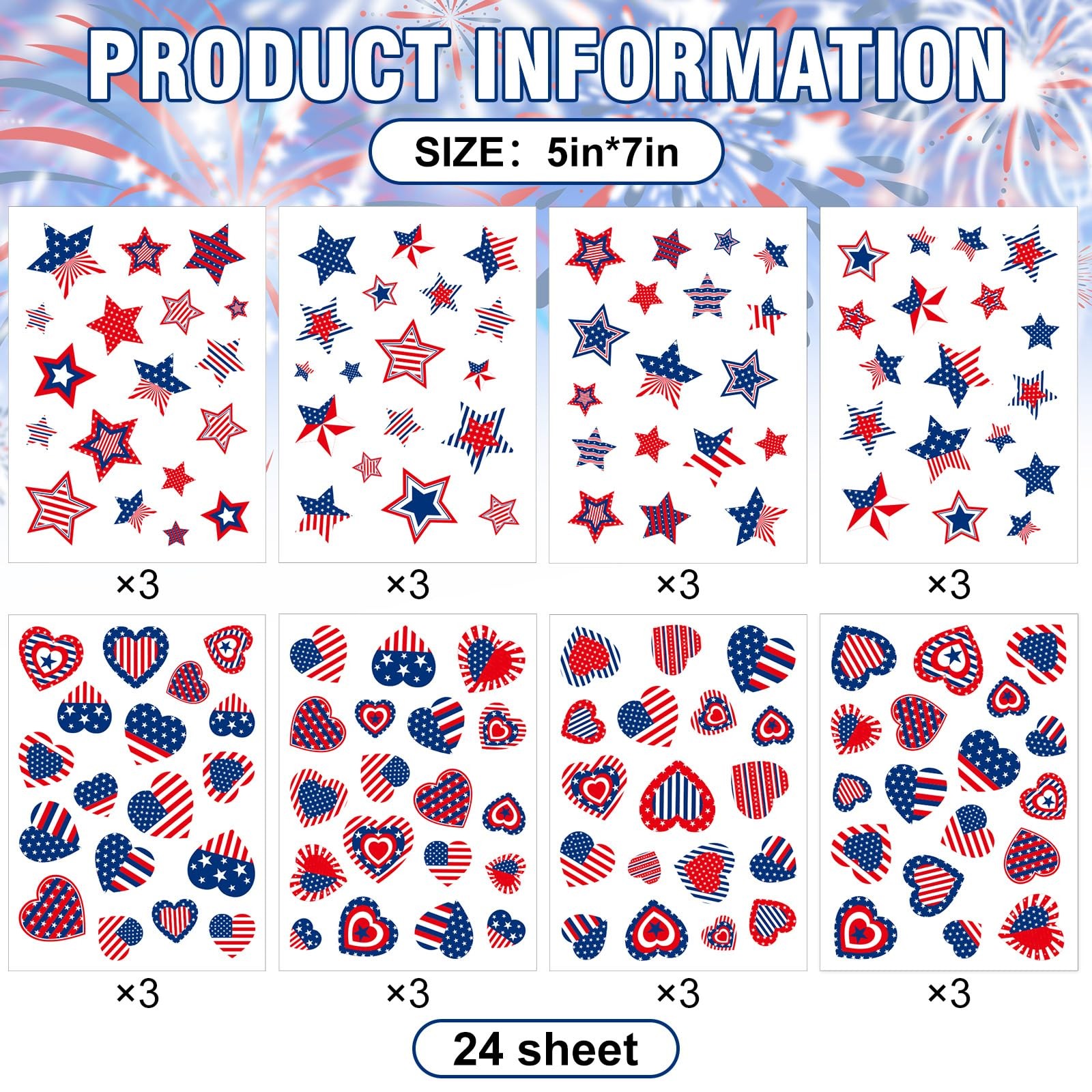 432Pcs Patriotic Stickers American Flag Print Star Heart Shaped Stickers 4th of