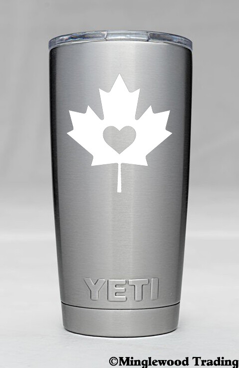 Maple Leaf with Heart Vinyl Decal Sticker | Canada Canadian Flag | Die Cut Decal