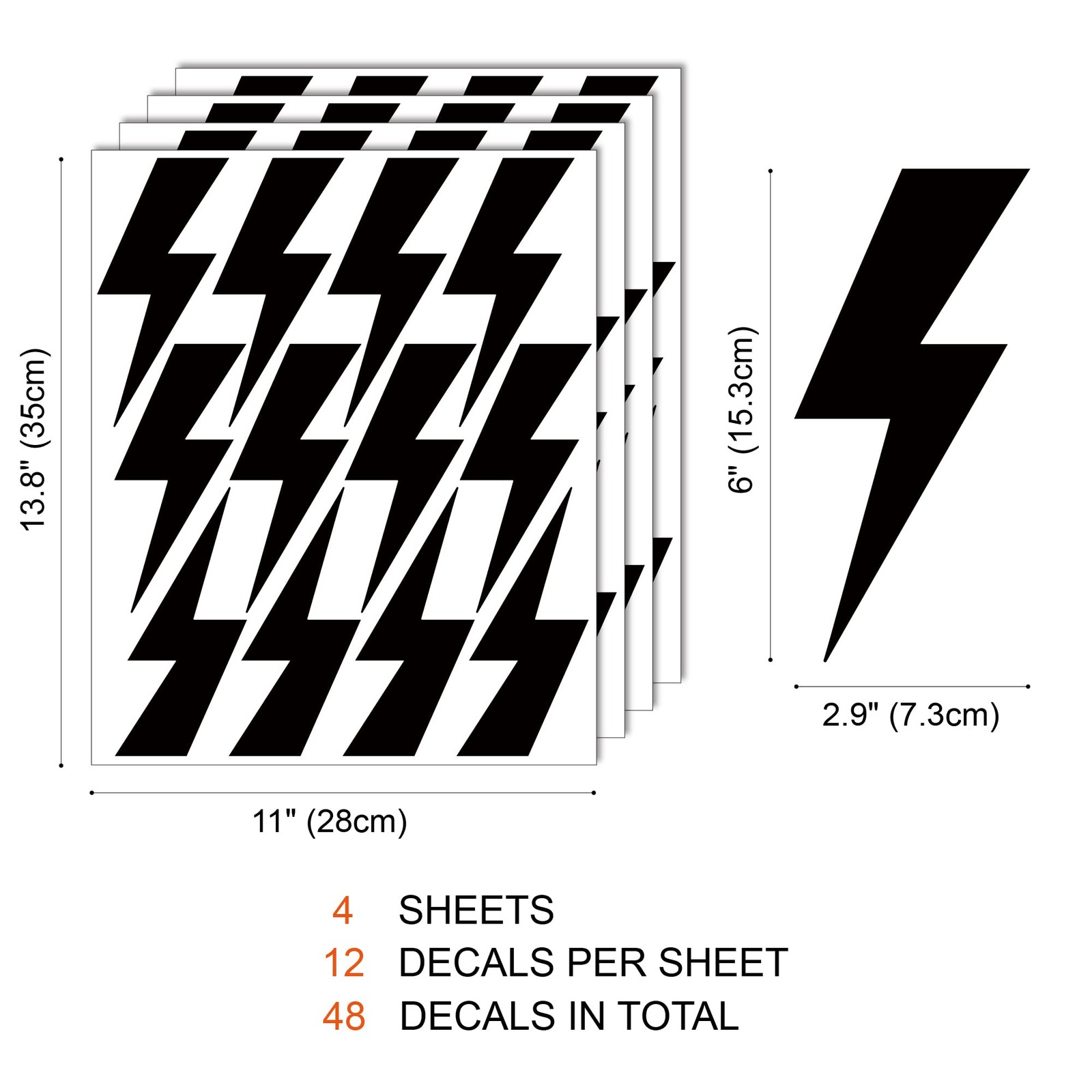 Large Black Vinyl Lighting Bolt Wall Decals, Peel and Stick Modern Thunder St…