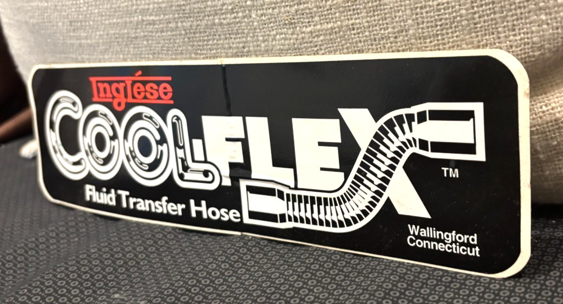 Vintage! Large Inglese Cool Flex Sticker! Black, Red & White Fluid Transfer Hose