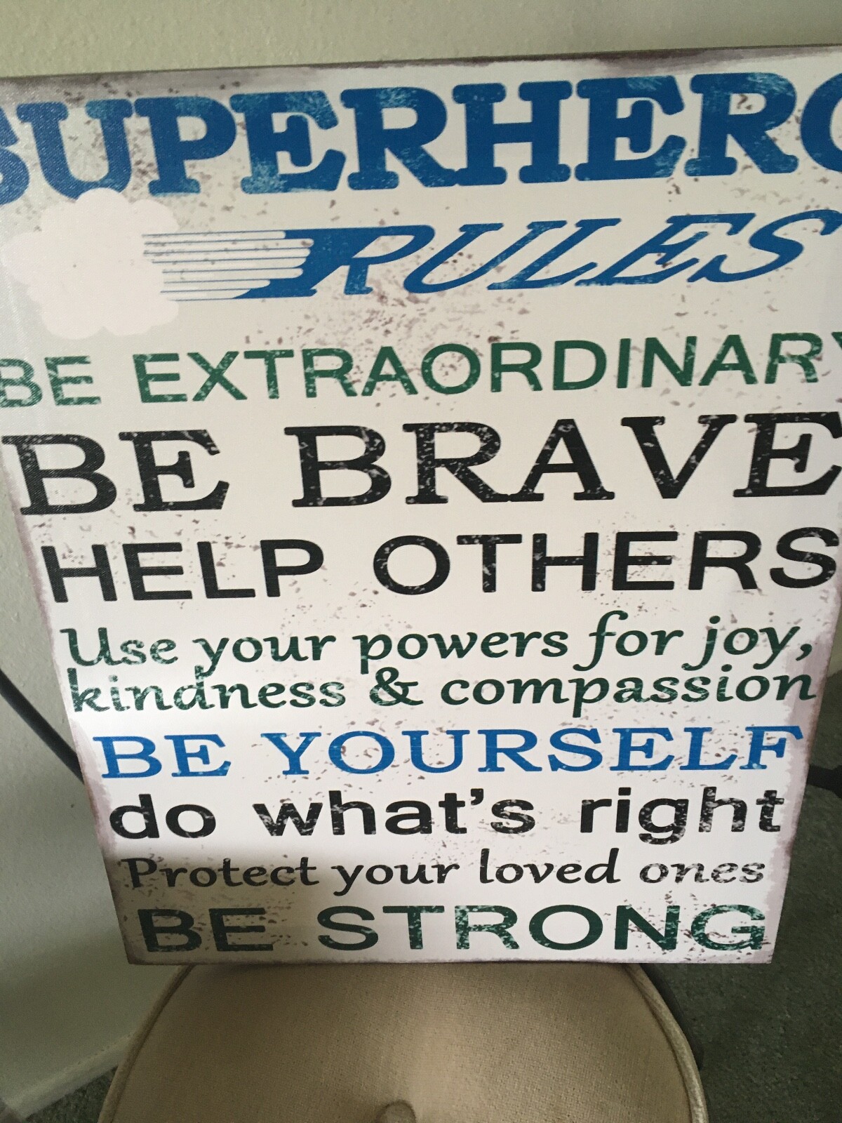 Superhero Rules Wall Sign Vinyl Poster Playroom Decor 16 x 20 inches