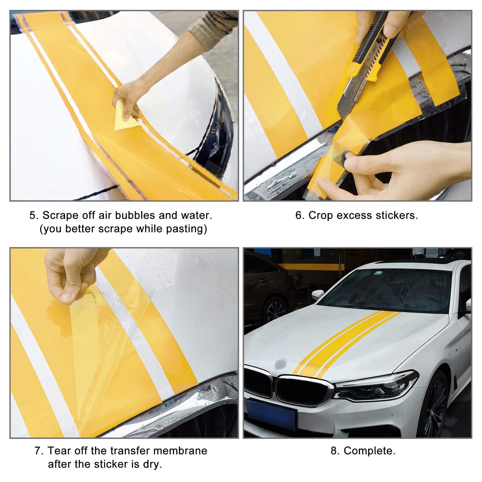 49"x 8.7" Car Hood Stripe Sticker Auto Racing Body Side Stripe Decal Skirt Ro…
