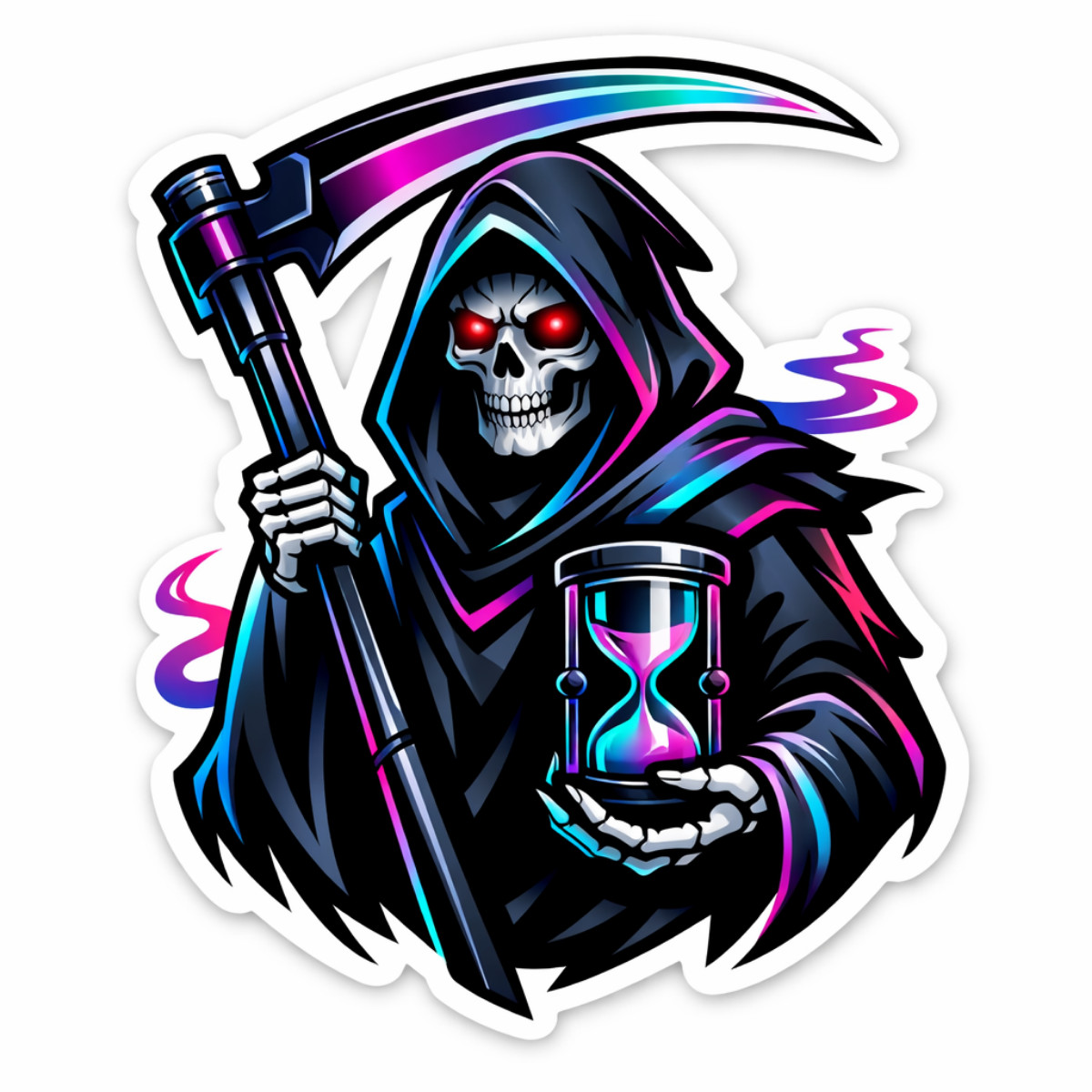 3 inch Grim Reaper Hourglass Vinyl Sticker Neon Skull Scythe Horror Decal