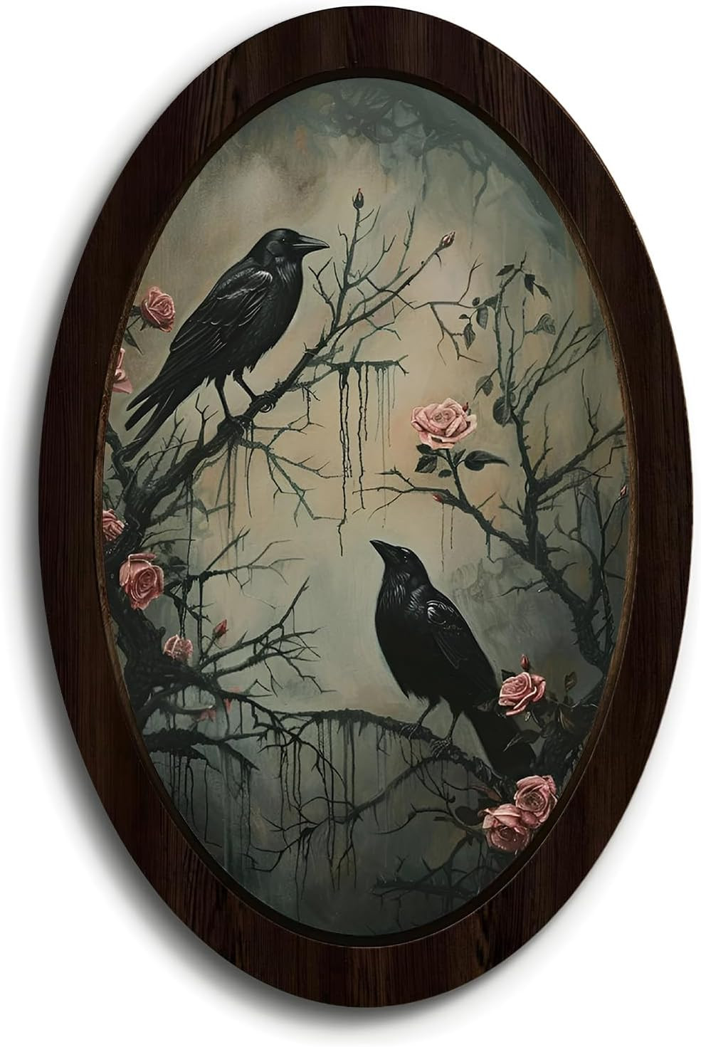 NaZaUK Gothic Black Raven Crow Oval Framed Wall Art Decor, Vintage Cottagecor…