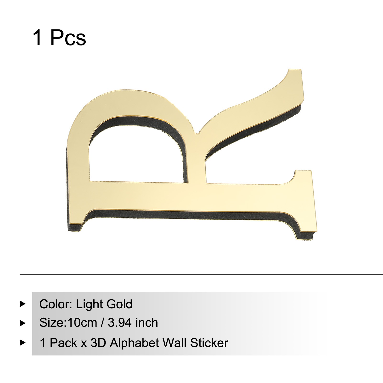 3D Acrylic Alphabet Mirror Wall Stickers Letter R Self-Adhesive Light Gold