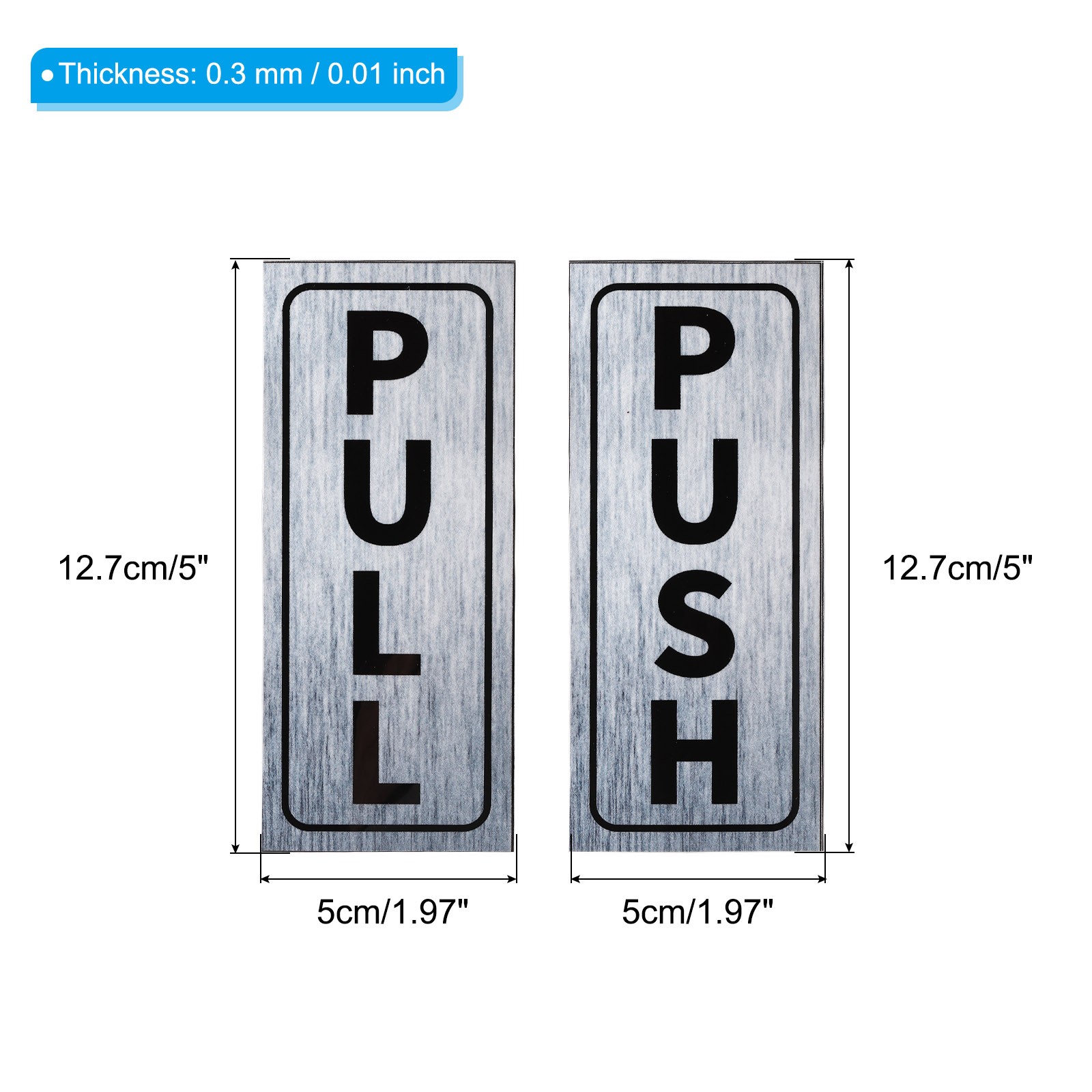 1Set Push Pull Door Sign 2"x5" Adhesive Vertical Pull Push Sticker Silver