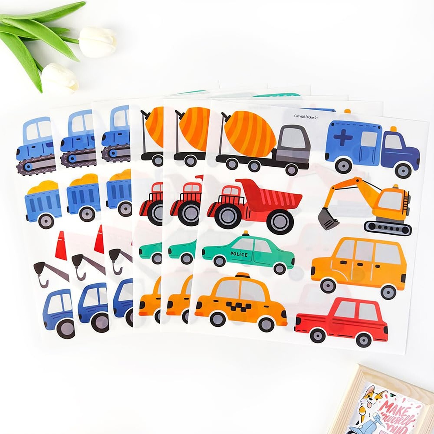 Construction Vehicles Wall Decals Stickers for Kids Room Bus Car Truck Tracto…