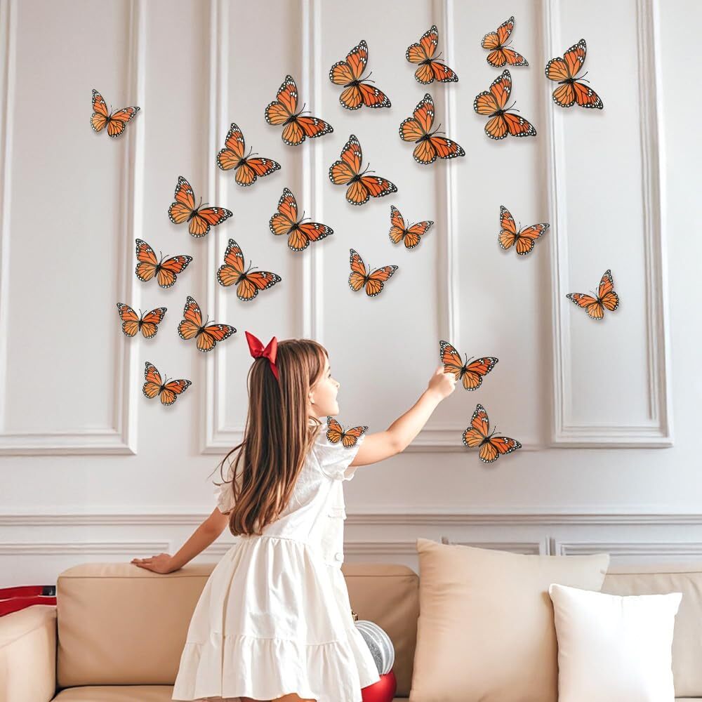 Monarch Butterfly Decorations, 3D Monarch Butterfly Wall Decor 12 Pcs Orange
