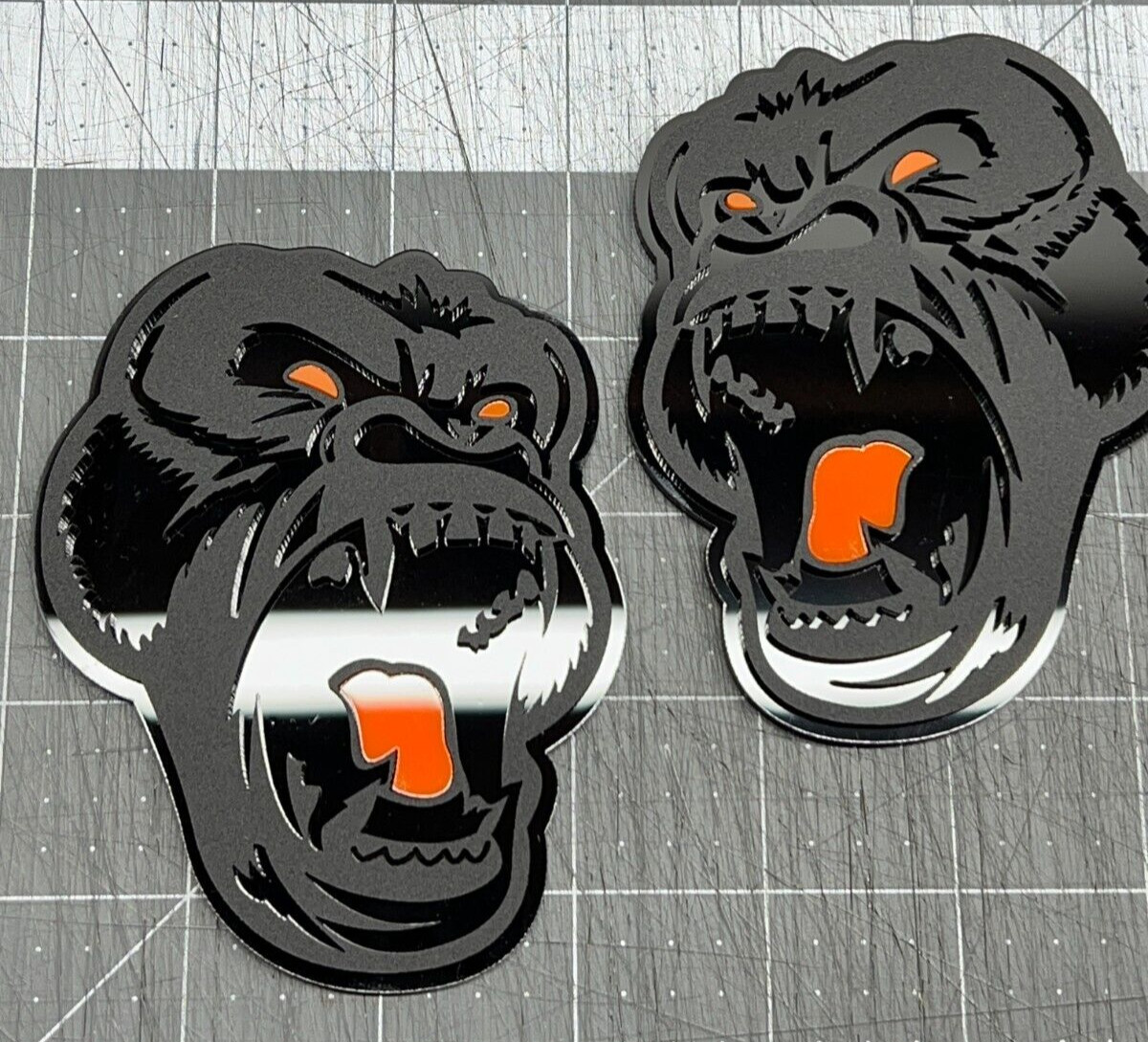 Angry Gorilla Orange Eye Car Truck Emblem Badge Matte Black/Black Custom PK of 2