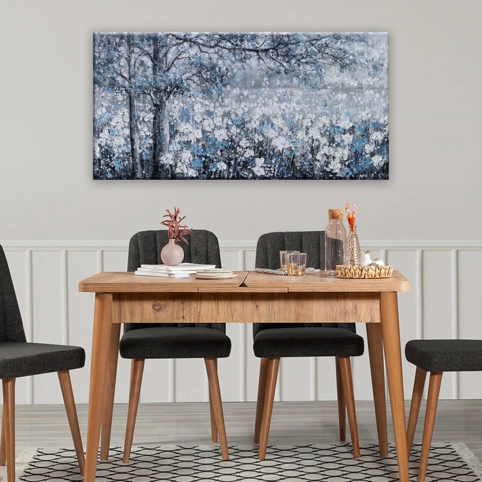 Wall Art for Living Room Blue And White Abstract Tree Flower Modern Artwork C…