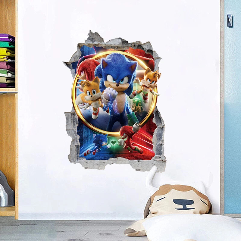 Sonic The Hedgehog Cartoon 3D Broken Wall Stickers Children's Bedroom Decoration