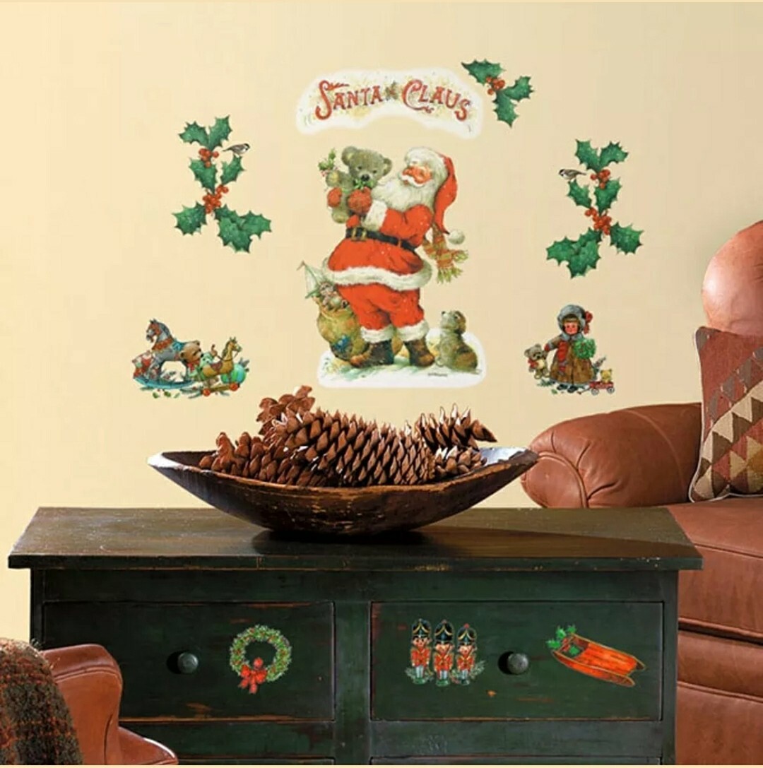 22 Pcs Santa Peel & Stick Wall Decals Set Peel and Stick Christmas Decorations