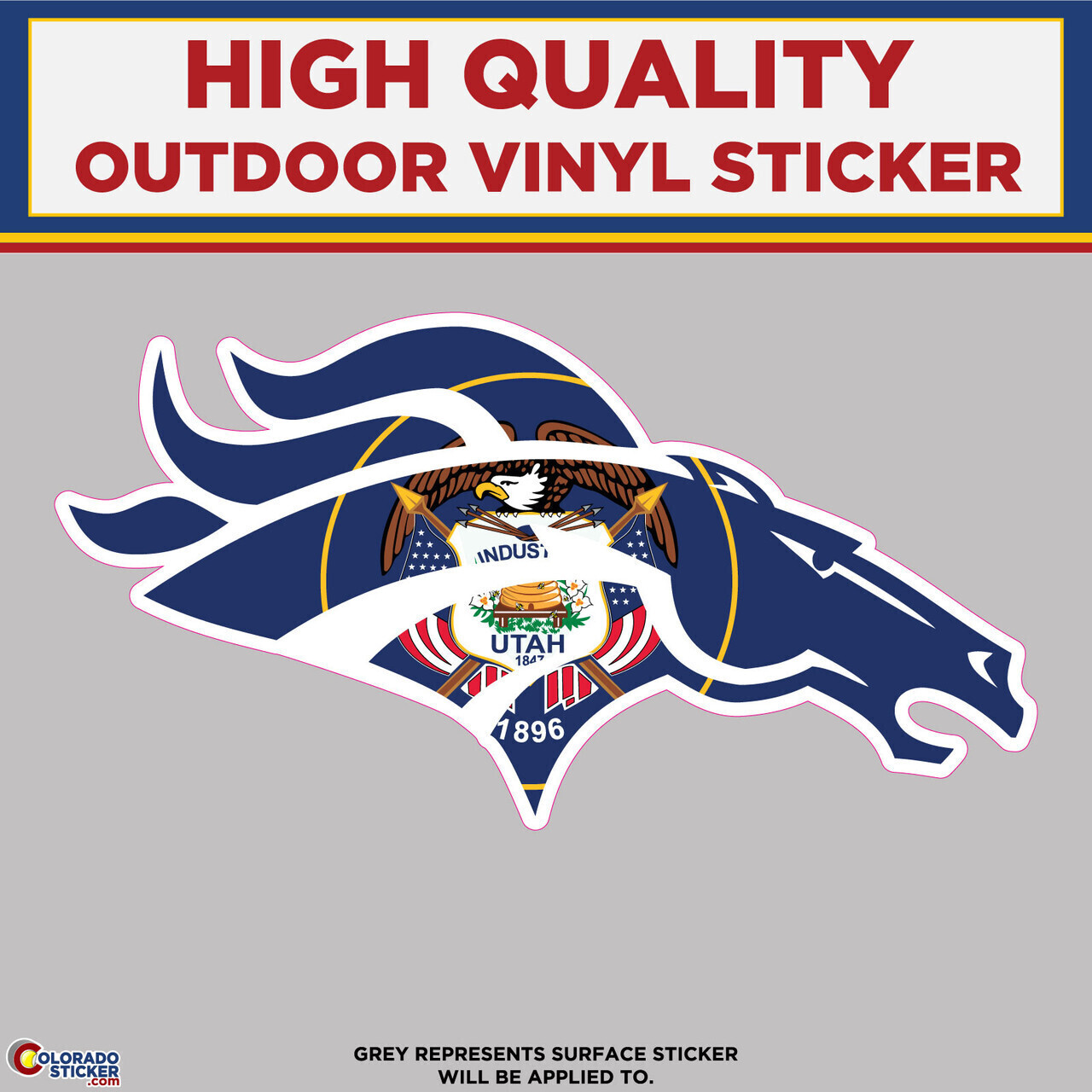 Broncos Horse Head With Utah State Flag, High Quality Vinyl Stickers