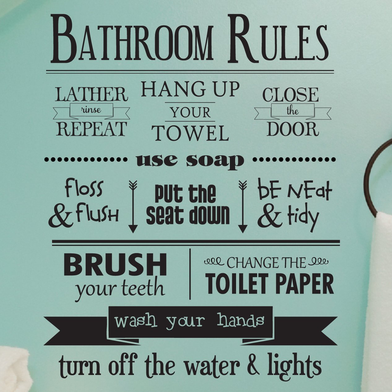 BATHROOM RULES Removable Home Wall Decal Vinyl Quote Stickers Decor Art 48"