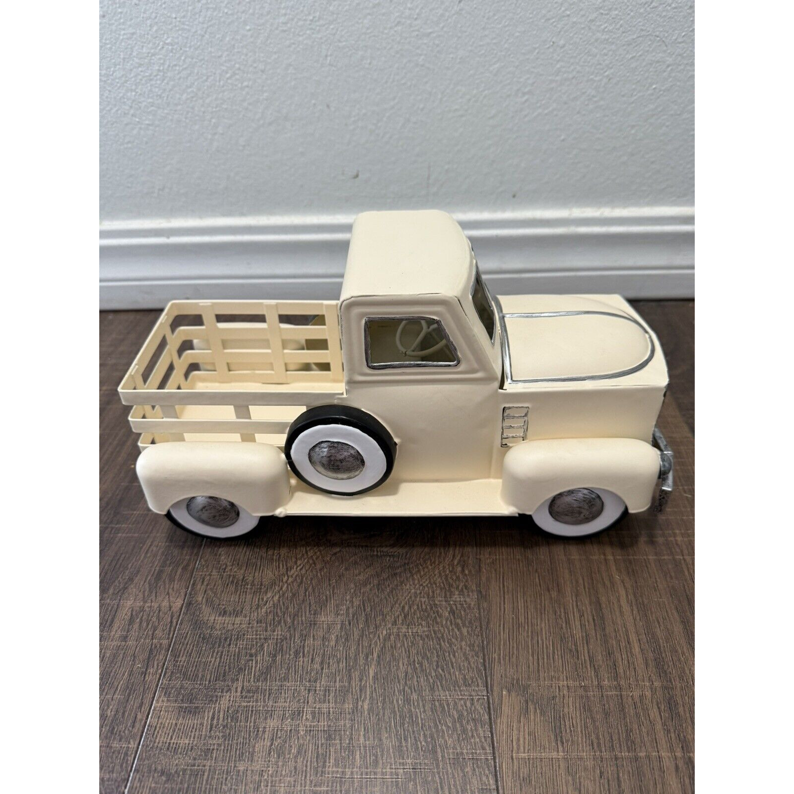 Beige Metal Tree Farm Truck Seasons Greetings Decor