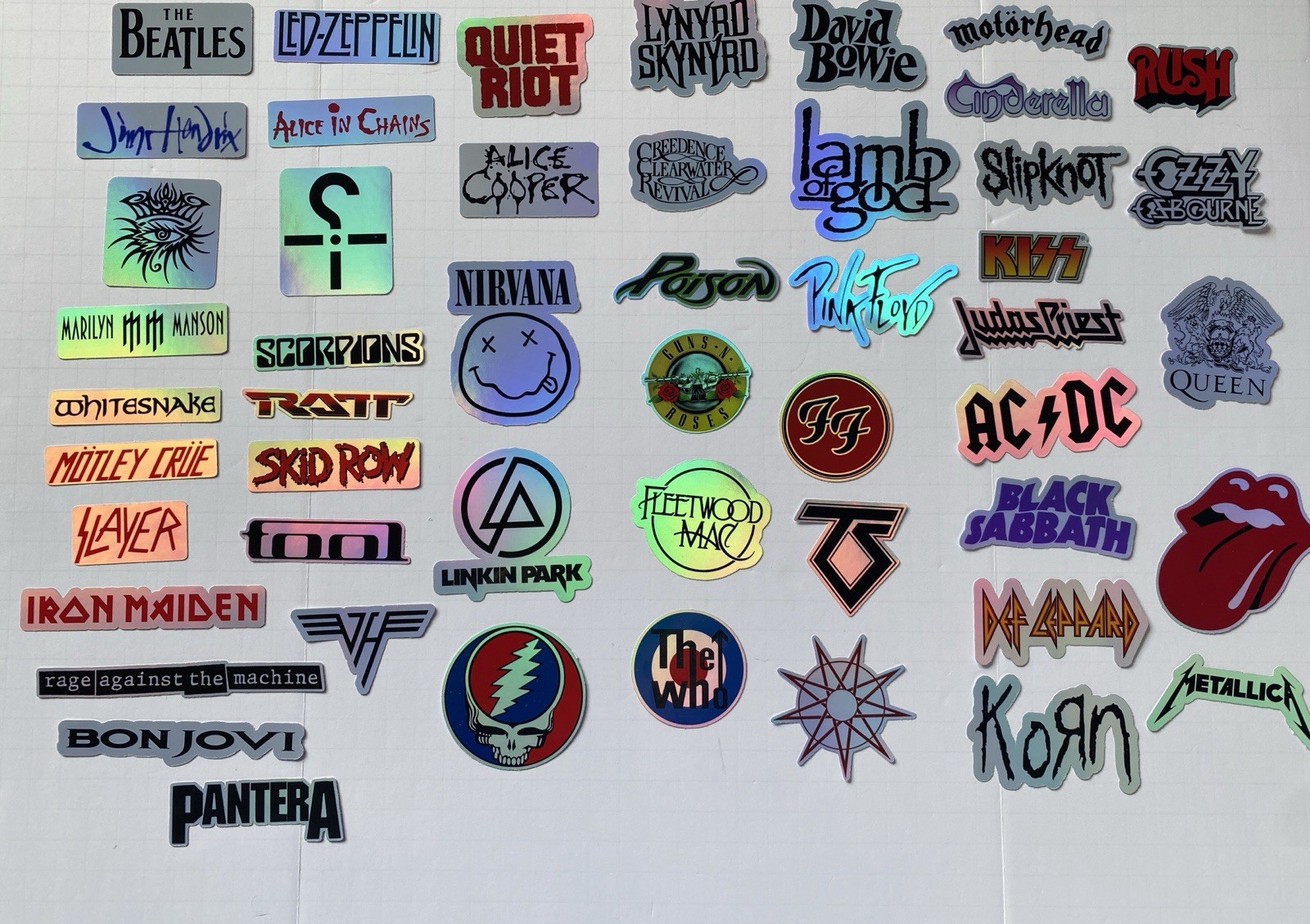 50 Large Classic Rock Stickers 50s 60s 70s 80s 90s Rock & Roll Waterproof Large