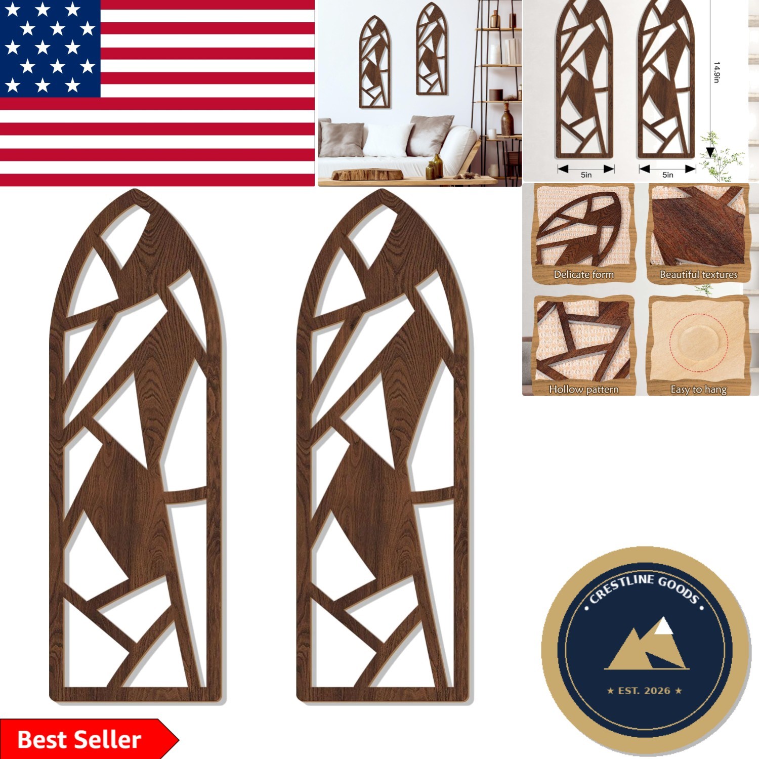 Chic 2-Piece Geometric Wall Decor Set – Modern Wooden Art for Living Spaces