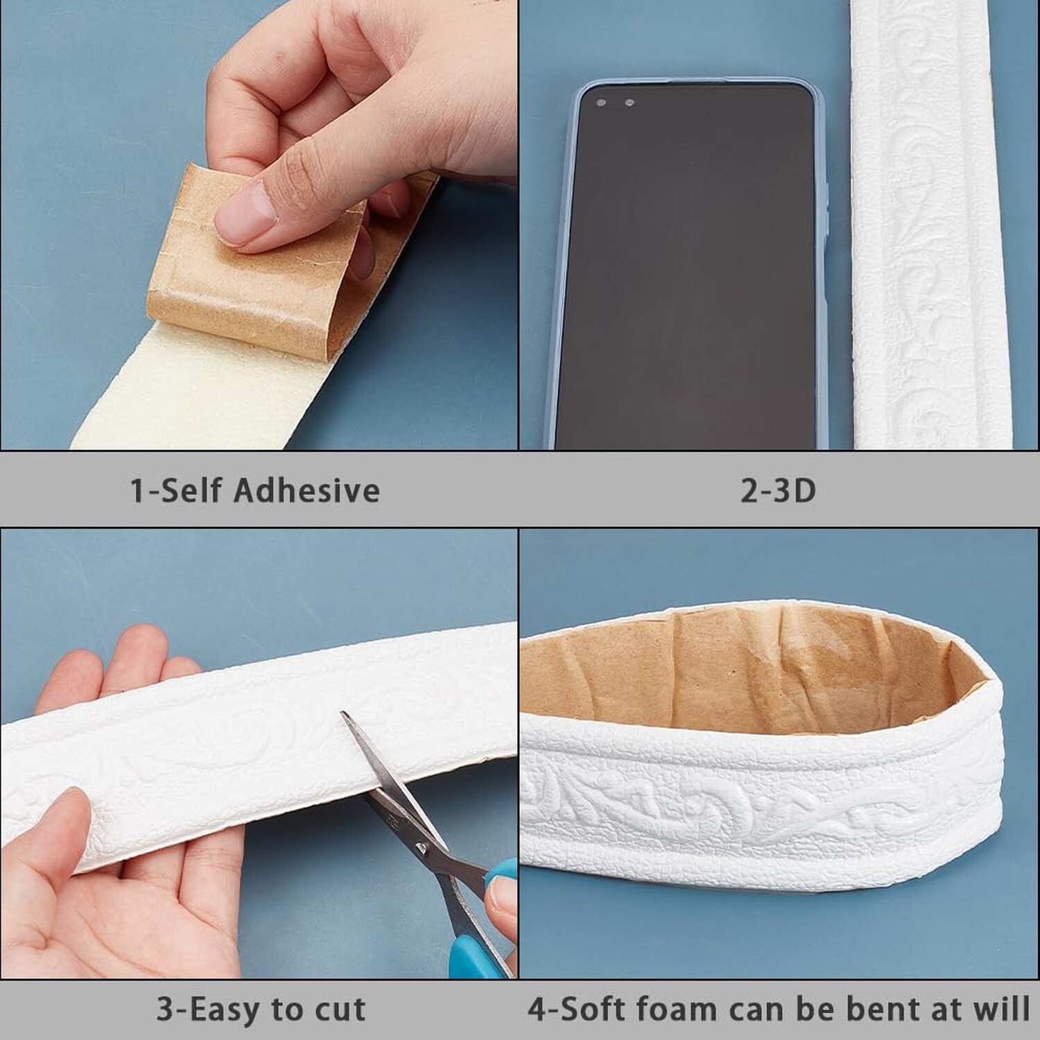 CRASPIRE 90×1.8in Peel Stick Foam Molding White Baseboard Trim Self Adhesive …