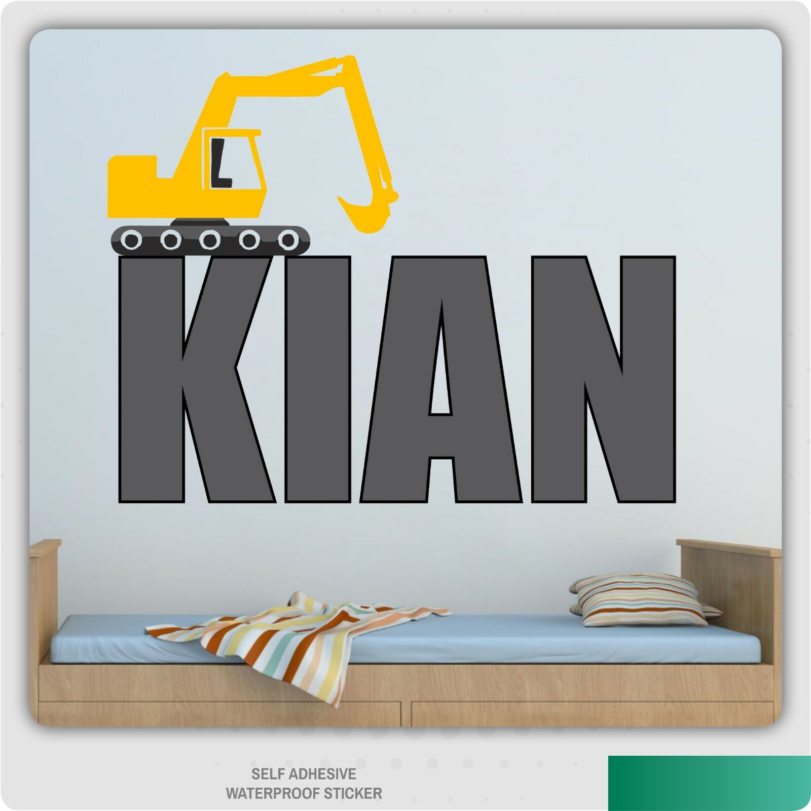 Personalised Name Digger Wall Art Sticker Decal Children's Bedroom Boy Builder