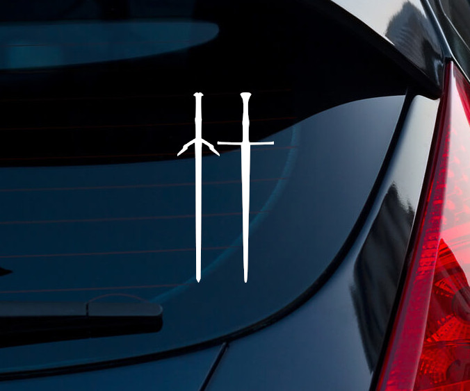 The Witcher 3 Steel & Silver Swords In/Outdoor Matte White Vinyl Decal 3"x1.5"