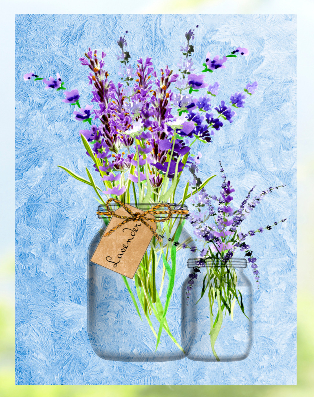 Lavender Flowers in Jars WINDOW CLING Size 10.6" Repositionable Vinyl