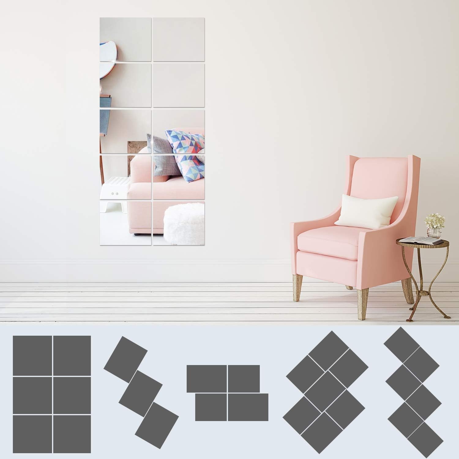 10-Piece Self Adhesive Mirror Sheets for Wall Decor, Flexible and Frameless